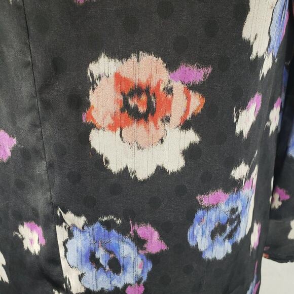 Topshop Shift Dress Women 6 Floral Black Blue Pink High Low Tunic Long Sleeve - Picture 7 of 10